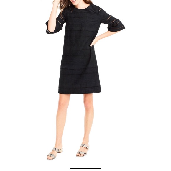 J. CREW Flutter Sleeve Eyelet Shift Dress Black Size 8 - Picture 1 of 5